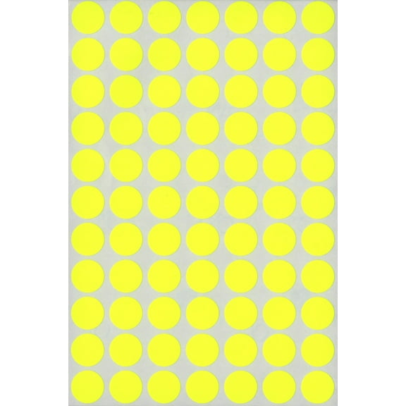 MACO 1/2" Dia. Yellow Neon Round Color-Coding Labels, 800 per Box