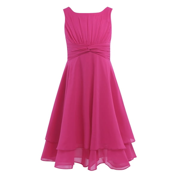 Kaerm Girls Chiffon Knotted Sleeveless Princess Wedding Junior Bridesmaid Pageant Birthday Dress Rose 14