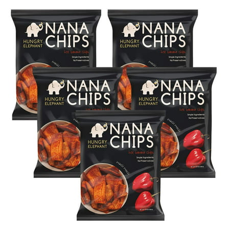 Nana Chips Unsweetened Banana Chips - Hot Snacks (5 Pack) | Organic, Vegan, Gluten-Free, High Potassium, All Natural Ingredients | Similar tasting to Plantain Chips | 4.9 Oz. Bags | by Hungry