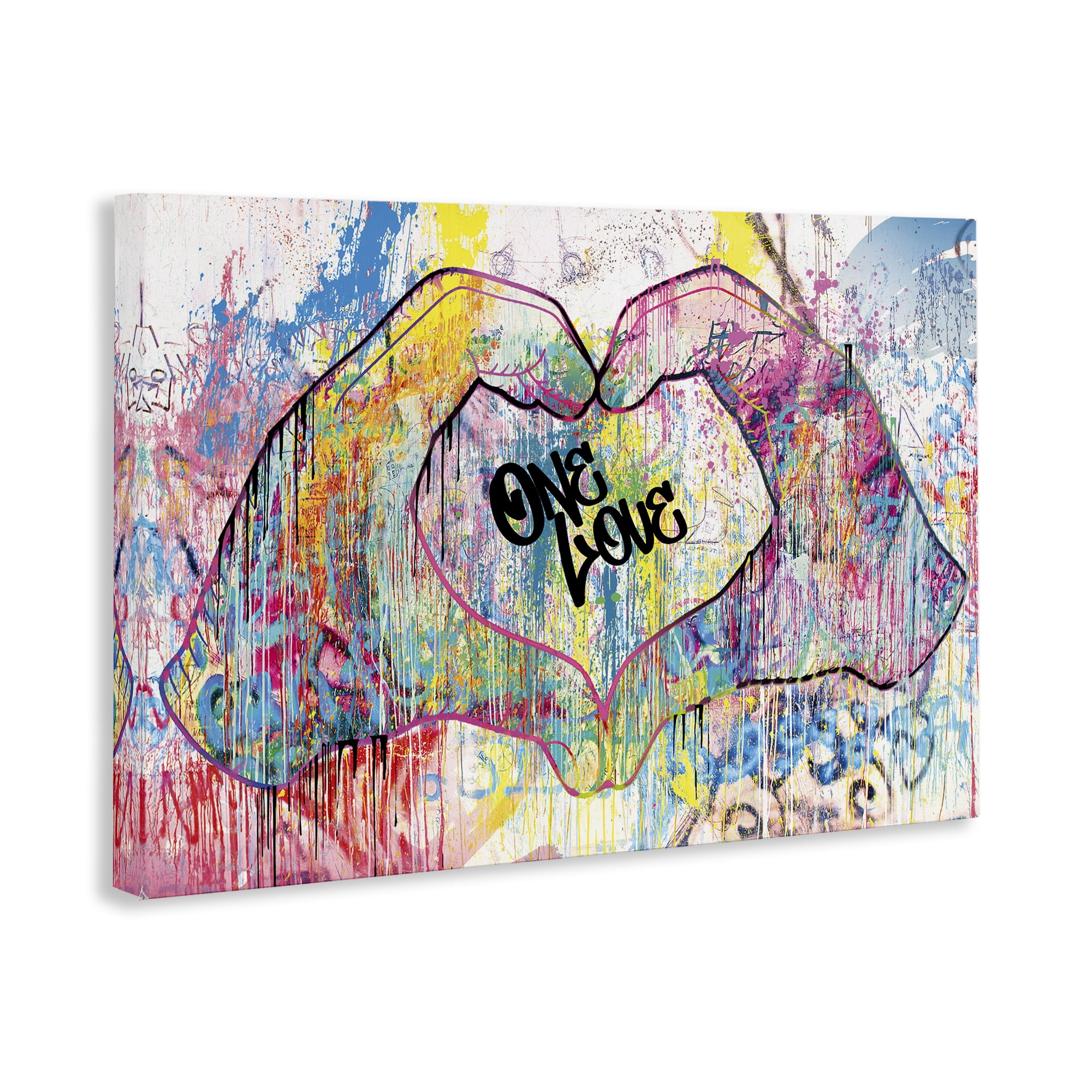 Stupell Industries Urban One Love Heart Symbol Typography Painting Gallery Wrapped Canvas Art Print Wall Art, 36 x 24