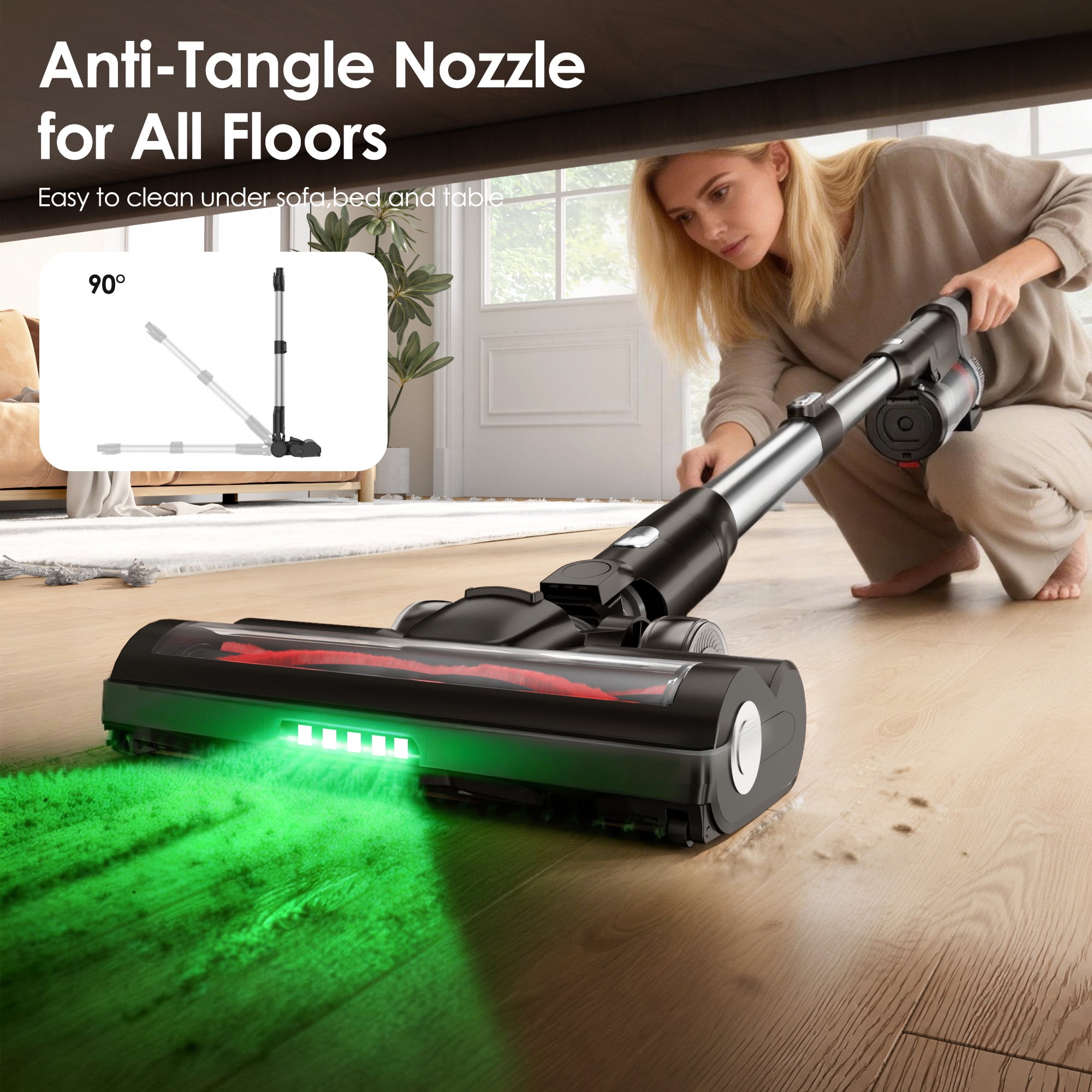 Cordless Vacuum Cleaner, 650W 45KPA 45Mins Self-Standing Vacuum Cleaner with Charging Station for Hard Floor Carpet Car Pet Hair Sofa, Self-Emptying Station, Anti-Tangle Brushroll, LED Headlights