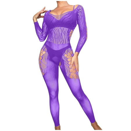 Yuhangmm Womens Silk Stockings Lace Jacquard Mesh Stockings Hanging Neck Lace Lace Long Sleeved Silk Stockings Lingerie Valentine s Day Lingerie for Women
