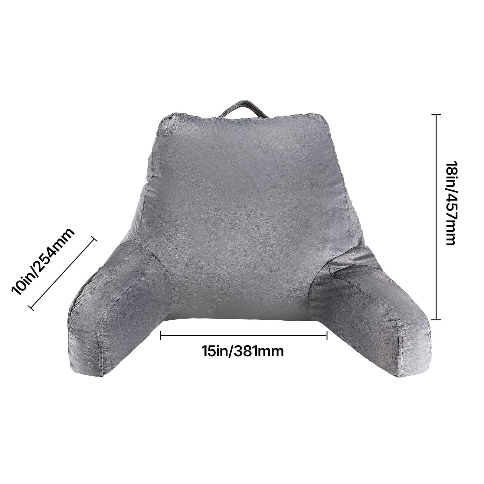 VEVOR Reading Pillow, Standard Size Bed Pillow with Shredded Memory Foam, Back Pillow with 3 Pockets and Washable Short Velvet Cloth, Top with Handle, for Watching TV, Reading, Gaming, Resting, Grey