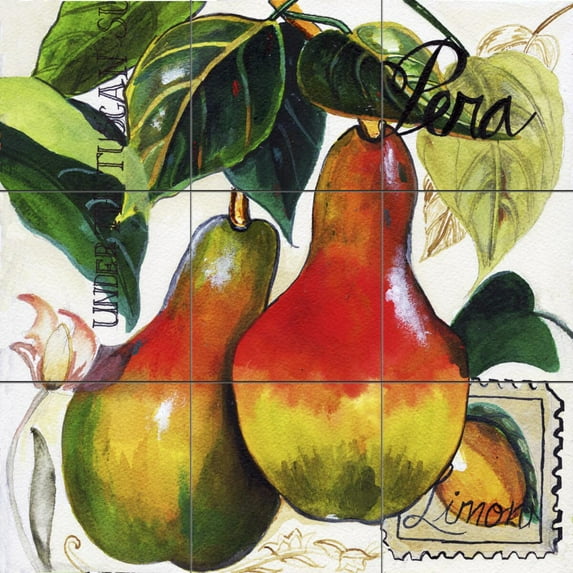 Tile Mural Kitchen Backsplash - Under The Tuscan Sun-Pears-JG