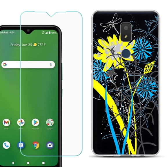 Slim-Fit TPU Fashion Phone Case for Cricket Icon 3, with Tempered Glass Screen Protector, by OneToughShield ® - Wild Flowers