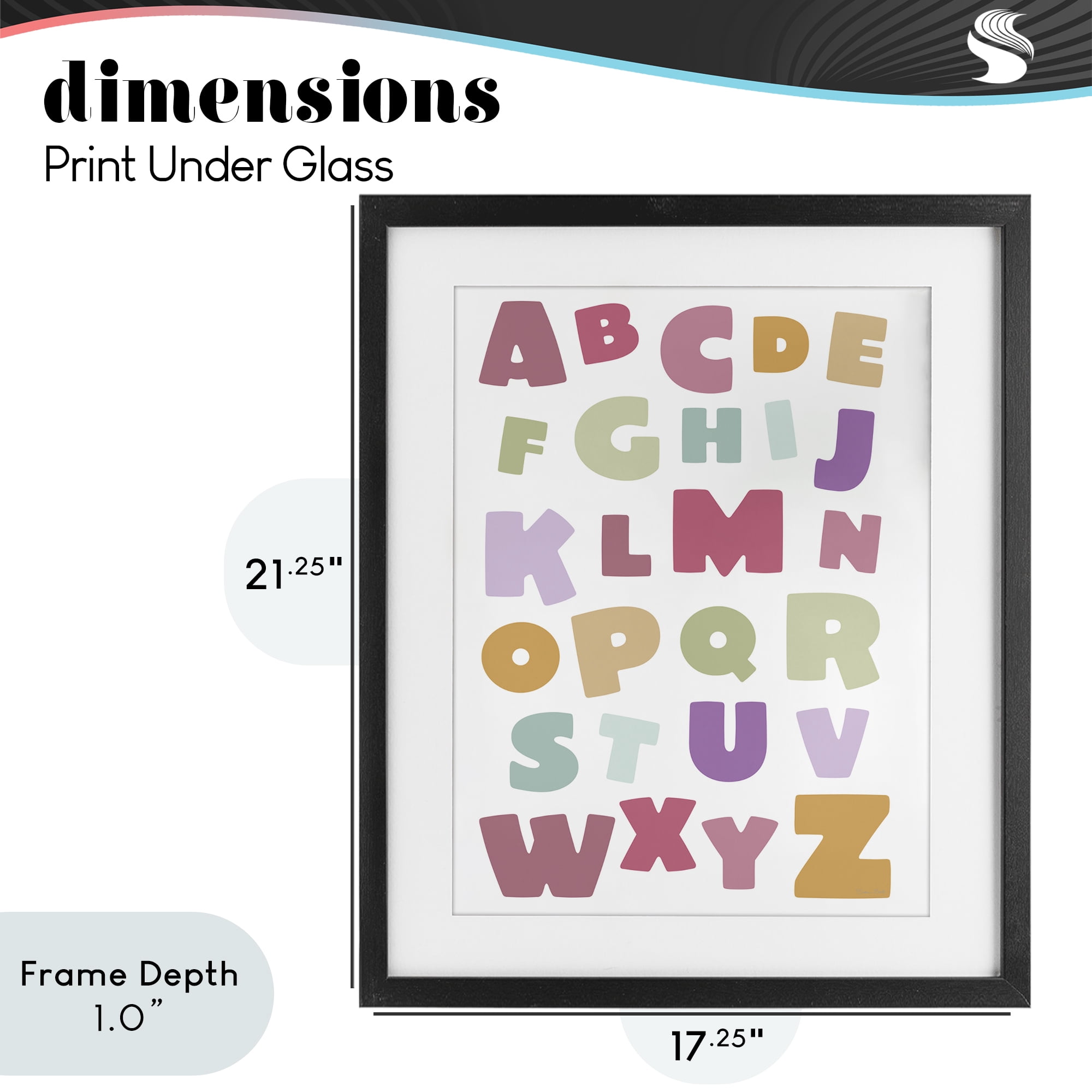 Stupell Industries Muted Alphabet Letters Black Framed Print Under Glass, design by Susan Ball