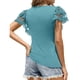 thumbnail image 3 of Camiseta informal de color liso para mujer, camiseta de verano XL con mangas con volantes y encaje, 3 of 5