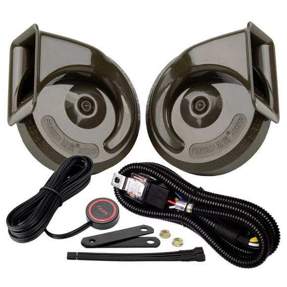 FARBIN Car Horns 12v Loud Dual-Tone Auto Snail Horn Electric Horn Kit with Relay Harness and Switch for Truck Motorcycle (Green horn and wiring button, 12v)
