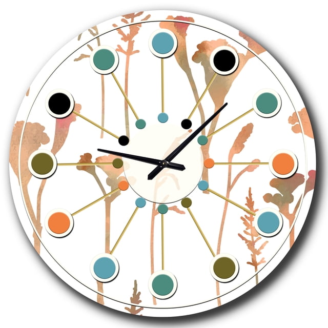 Designart 'fleurs Rétro Dessinées à la Main I Horloge Murale Moderne du Milieu du Siècle