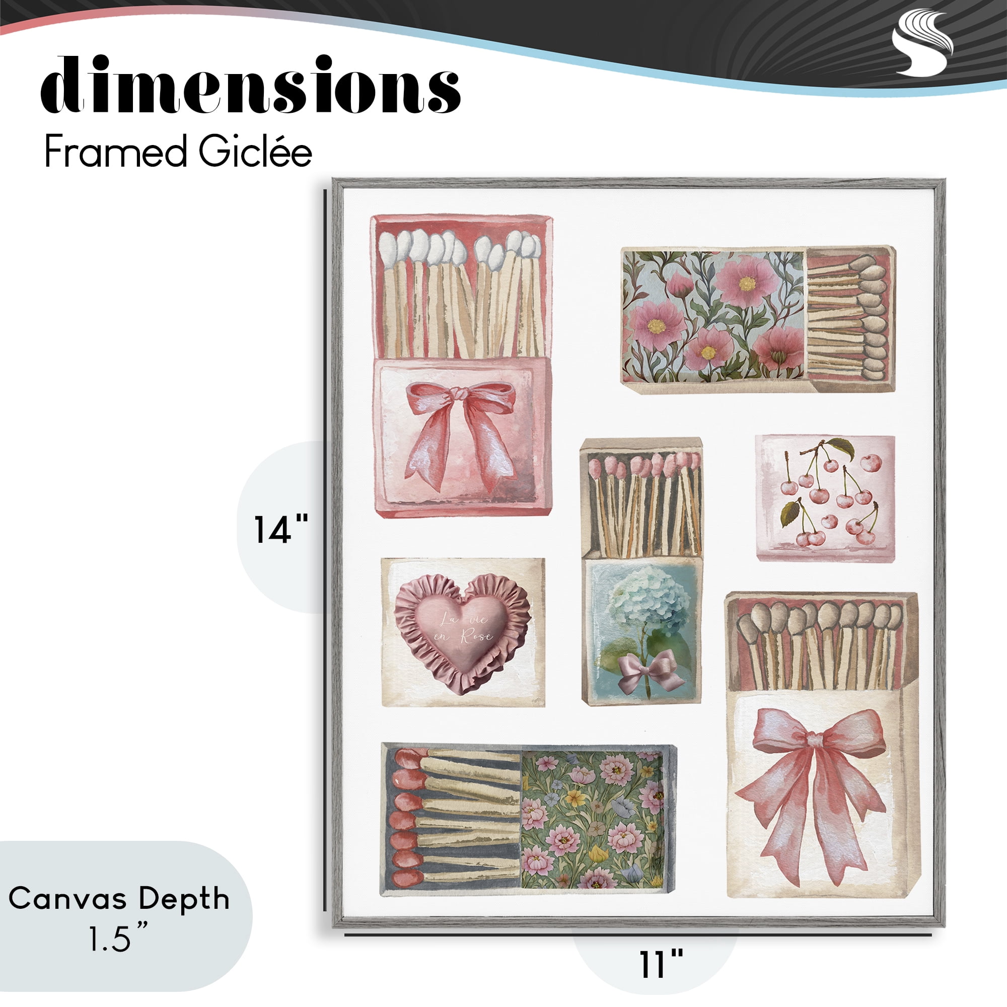 Stupell Industries Vintage Feminine Matchbooks Gray Framed Giclee Art, design by Elizabeth Medley