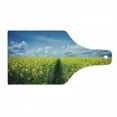 thumbnail image 1 of Yellow Flower Cutting Board, Pathway Through Meadow of Canola Flowers with Clear Blue Sky Farmland Field, Tempered Glass Cutting and Serving Board, Wine Bottle Shape, Yellow Blue, by Ambesonne, 1 of 1