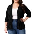 thumbnail image 3 of APEXFWDT Plus Size 3/4 Sleeve Cardigan Womens Loose Fit Lightweight Open Front Cover Ups,XXXXL,Black, 3 of 5