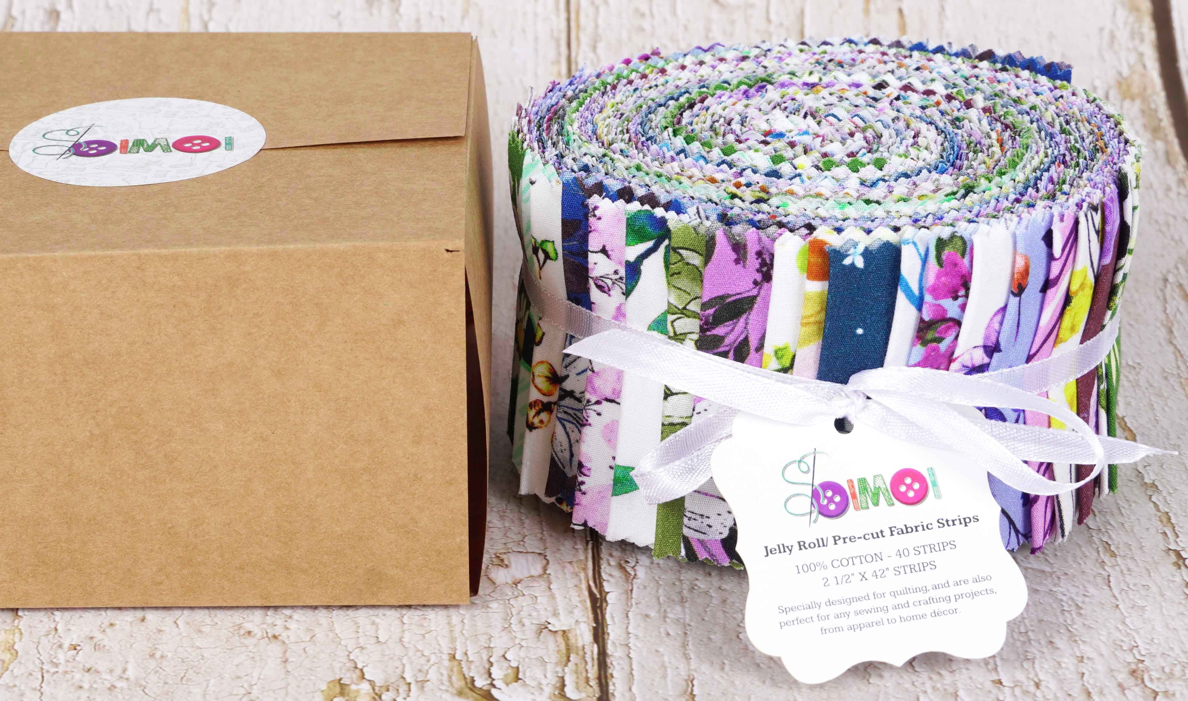 Soimoi 40Pcs Florals Print Cotton Precut Fabrics For Quilting Craft Strips 2.5 inches Jelly Roll - Pastel Mint