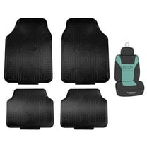 FH Group Metallic Rubber Black Car Floor Mats, Universal Fit 4pc Full Set with Air Freshener