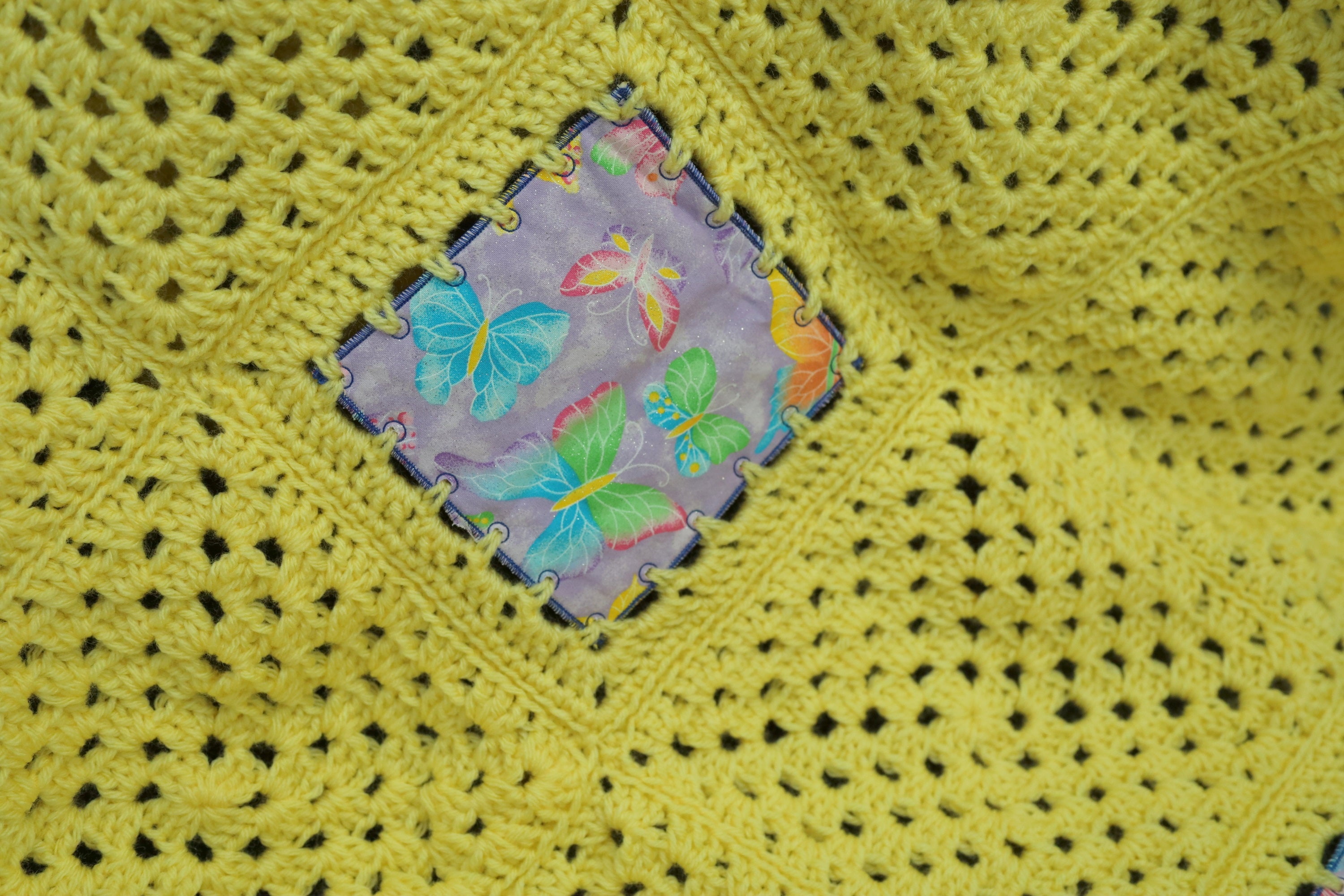 Crochet Fabric Multicolor Afghan Kit with Butterfly Print