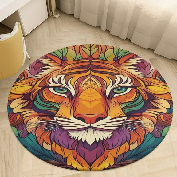 Tiger Round Area Rugs for Bedroom Living Room, 4FT Soft Indoor Circle Carpets, Carpet Home Decor Floor Mat