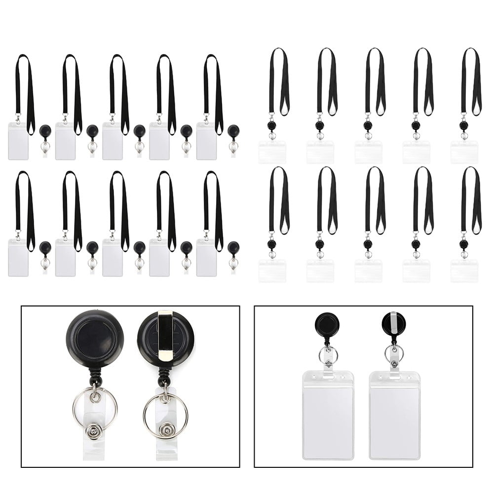 10pcs Badge Holder,Vertical & Horizontal Protector optional with Black Lanyard