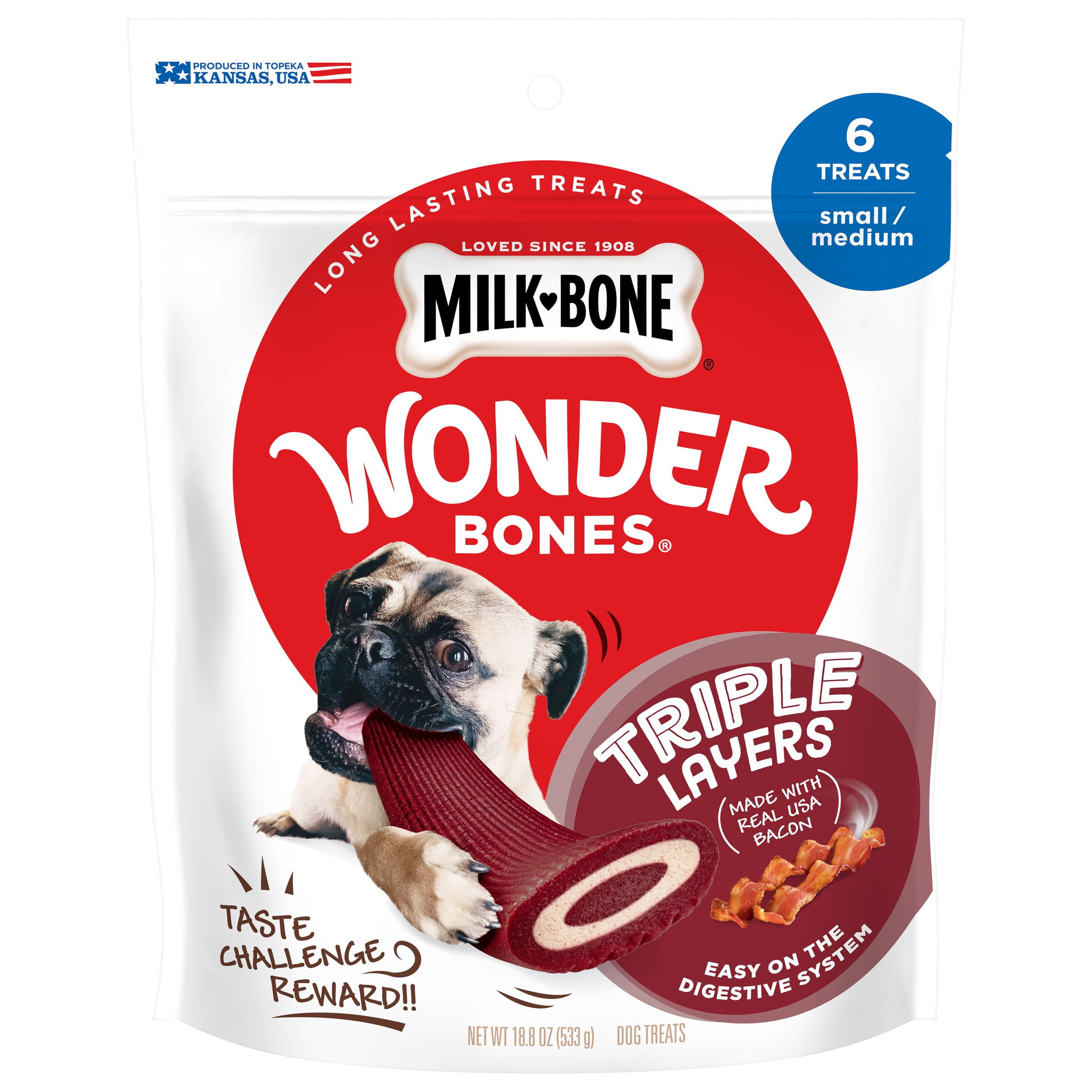 MilkBone Wonder Bones Triple Layers LongLasting Dog Treats Made with