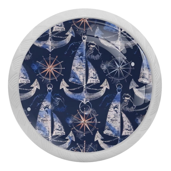 PhooArto Anchor Compass Sailboat Pattern 4 PCS Crystal Glass Cabinet Knobs, Drawer Kitchen Cabinets Dresser Cupboard Wardrobe Pulls Handle - Glowing in the Dark