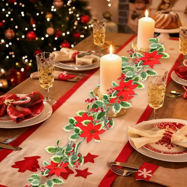 Rapeiae Simulation Flowers Rattan Wall Hanging Home Decoration Holly Leaves Red Berries Christmas Mood Decoration Simulation Christmas Rattan
