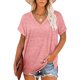 thumbnail image 3 of Jumpingount Camiseta de mujer con cuello en V, manga corta con cuello en V, blusa dividida de color sólido Prendas para la parte del cuerpo Rosado METRO Jumpingount AP003161-12, 3 of 6