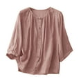 thumbnail image 2 of Fznquz Trendy Tops for Women 2025 3/4 Sleeve Button Down Cotton Linen Shirt Pink Casual Spring Summer Plain Blouses for Women, 2 of 4
