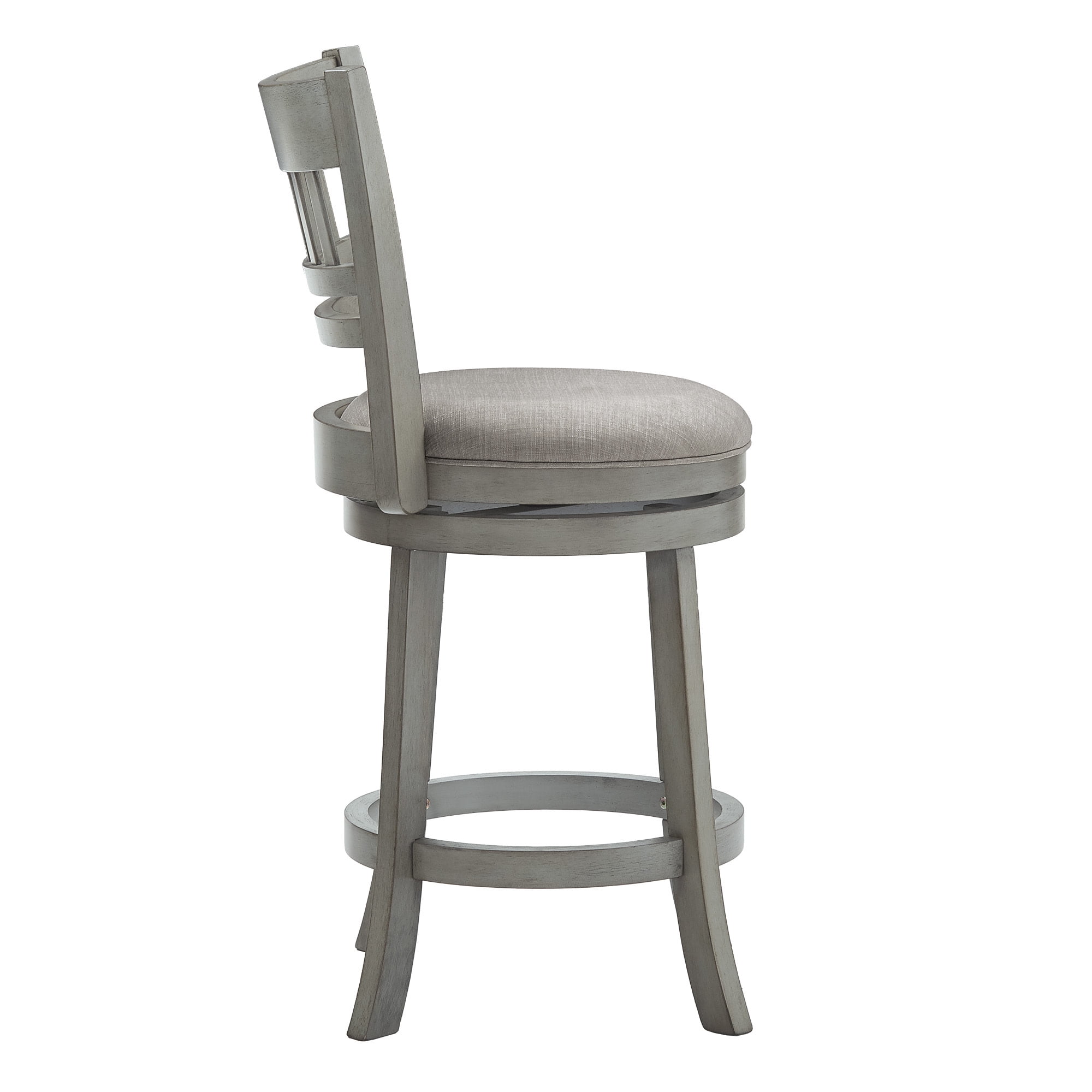 Weston Home Shapel Lattice Back 24"H Swivel Counter Height Stool, Antique Grey Finish, Grey Linen