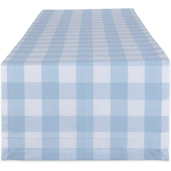 Buffalo Check Collection, Classic Farmhouse Table Runner, 14x72, Light Blue & White