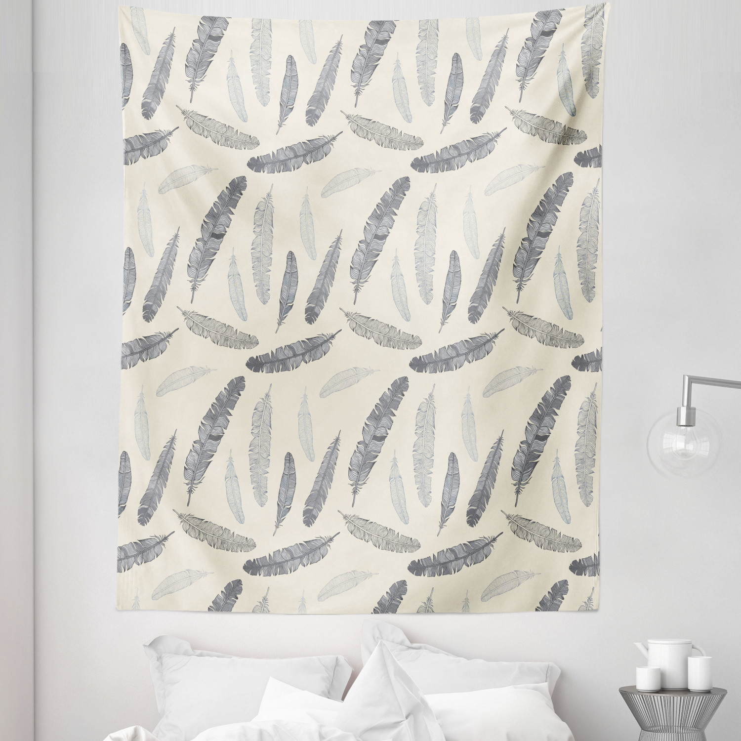 Picture of Feather Tapestry, Pattern of Quills Hand Drawn Tribal Motifs ...
