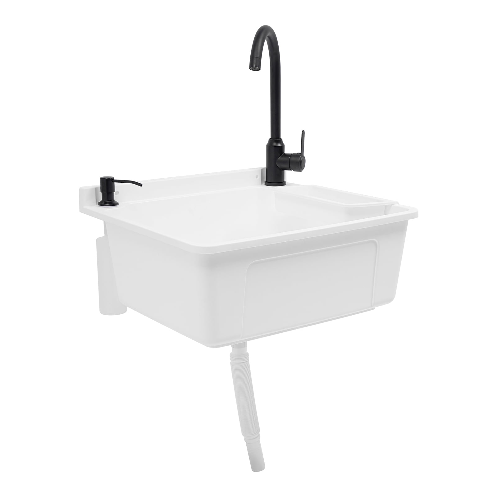 Plastic Wall-Mounted Utility Sink, Wall-Mounted Utility Tub with Hot&Cold Faucet