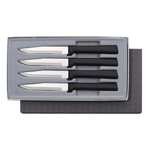 Rada Cutlery 4-Piece Serrated Steak Knife Gift Set, Black Handles