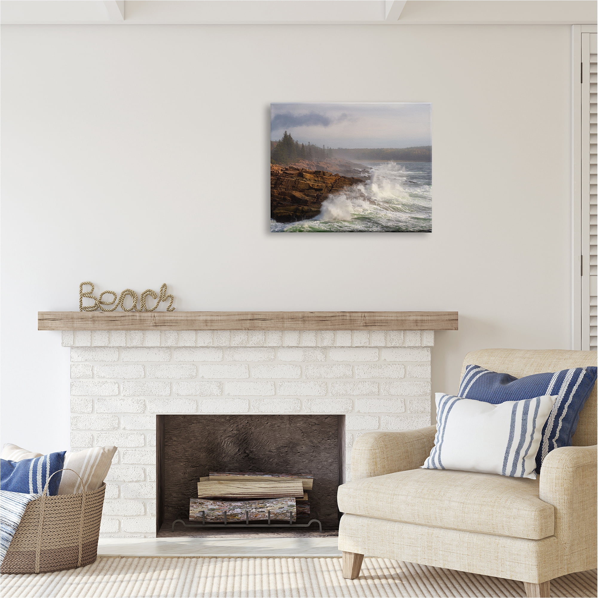 Stupell Industries Rough Waves on Cliff Landscape Photography Gallery Wrapped Canvas Art Print Wall Art, 30 x 24