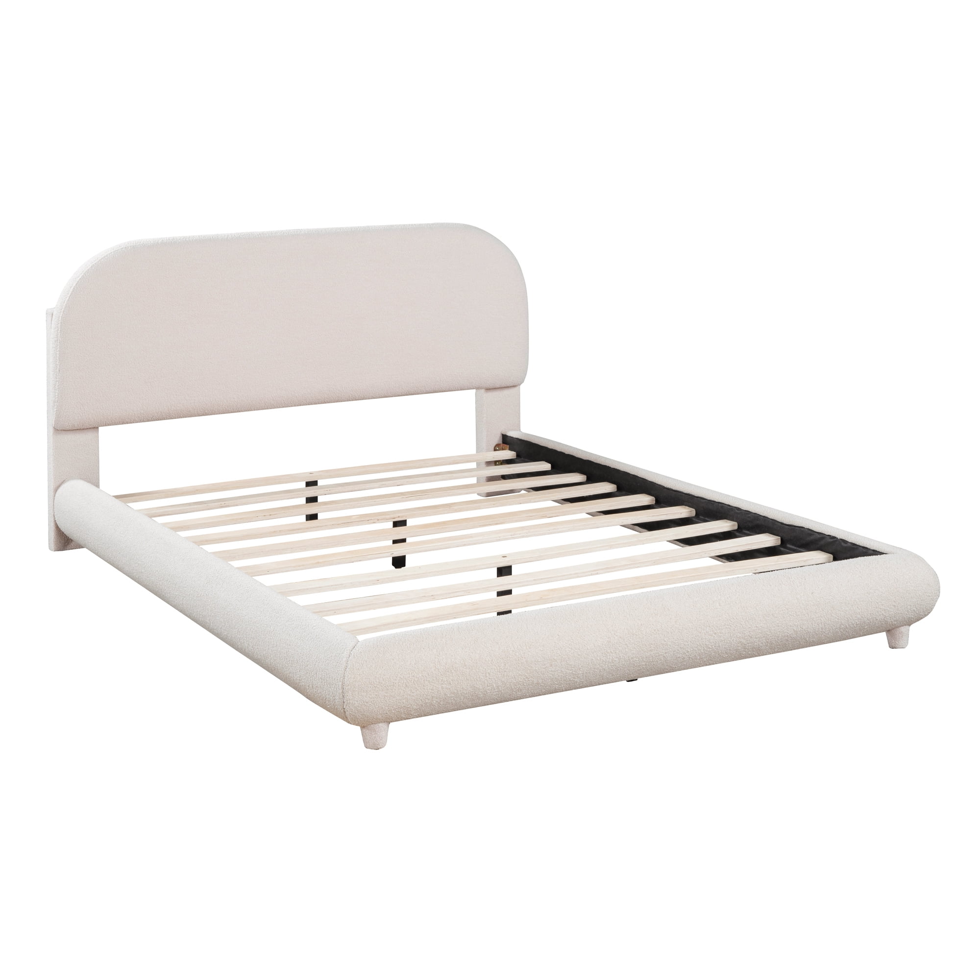 Noble House Teddy Fleece Full Size Upholstered Platform Bed, Beige