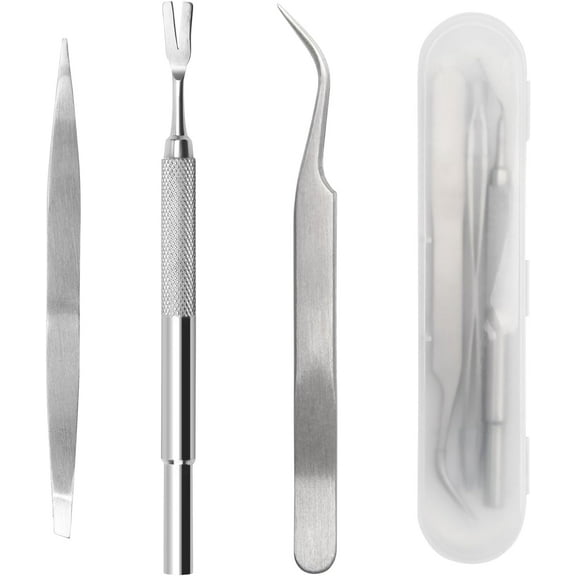 3 in 1 Tick Remover Kit, Stainless Steel Tick Remover Tweezers Tools Set for Pet Dog, Cat, with Storage Box (Silver)