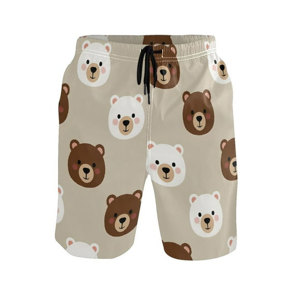 joogoo Men's Swim Trunks Cute Bears Beach Shorts with Pockets M