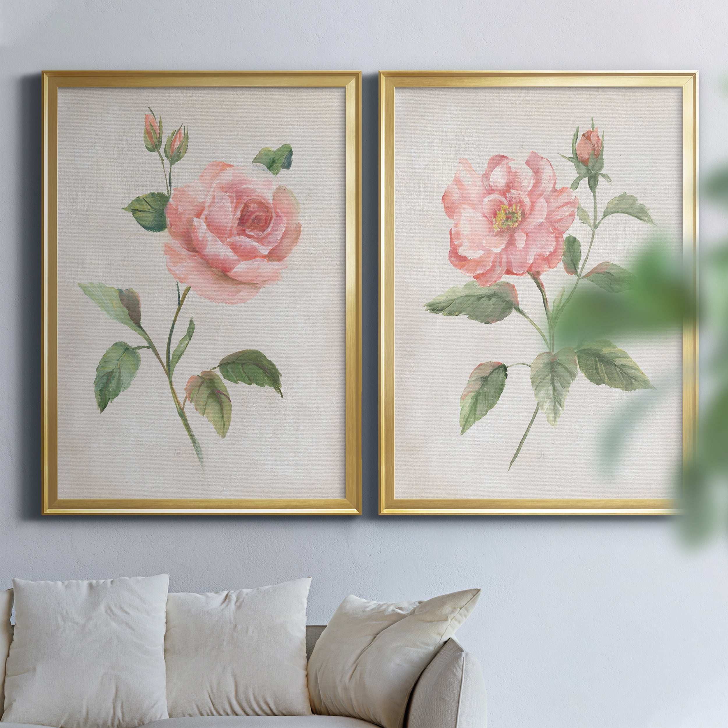 2 Piece Set Grandiflora I Premium Framed Canvas - Ready to Hang - 26.5 x 36.5 Each - Gold Frame