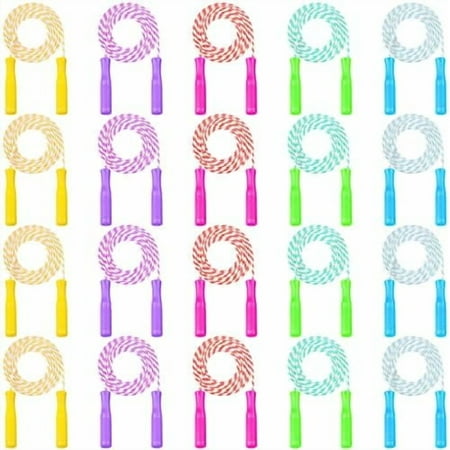 30 Pack Jump Rope for Kids Stripe Ropes with Plastic Handles 8.2 Feet Nylon Jumping Rope Adjustable Weighted Braided Fitness Skipping Rope for Outdoor Exercise Sport Party Equipment, Assorted Colors
