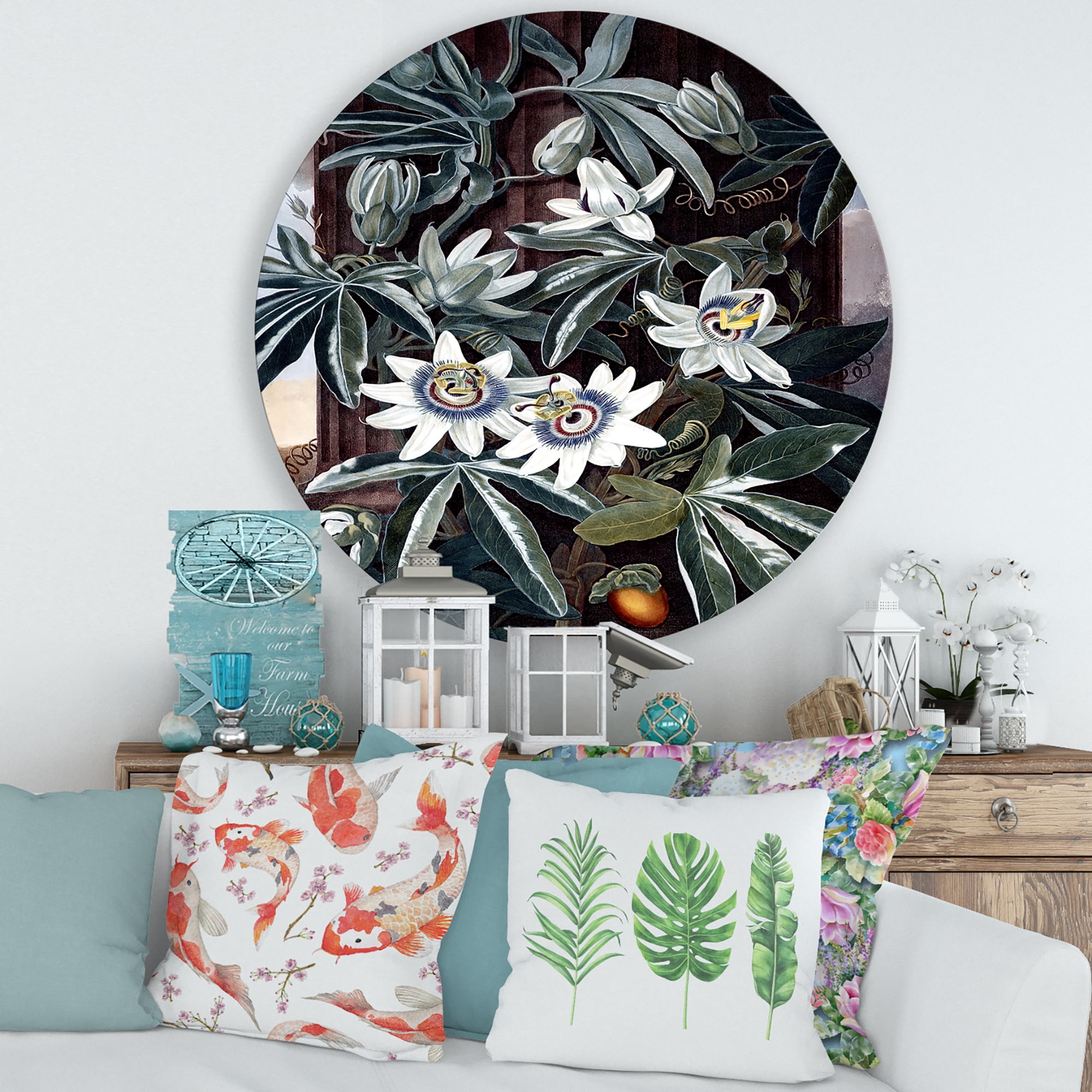Designart 'Ancient Flowers I' Traditional Circle Metal Wall Art 29x29 - Disc of 29