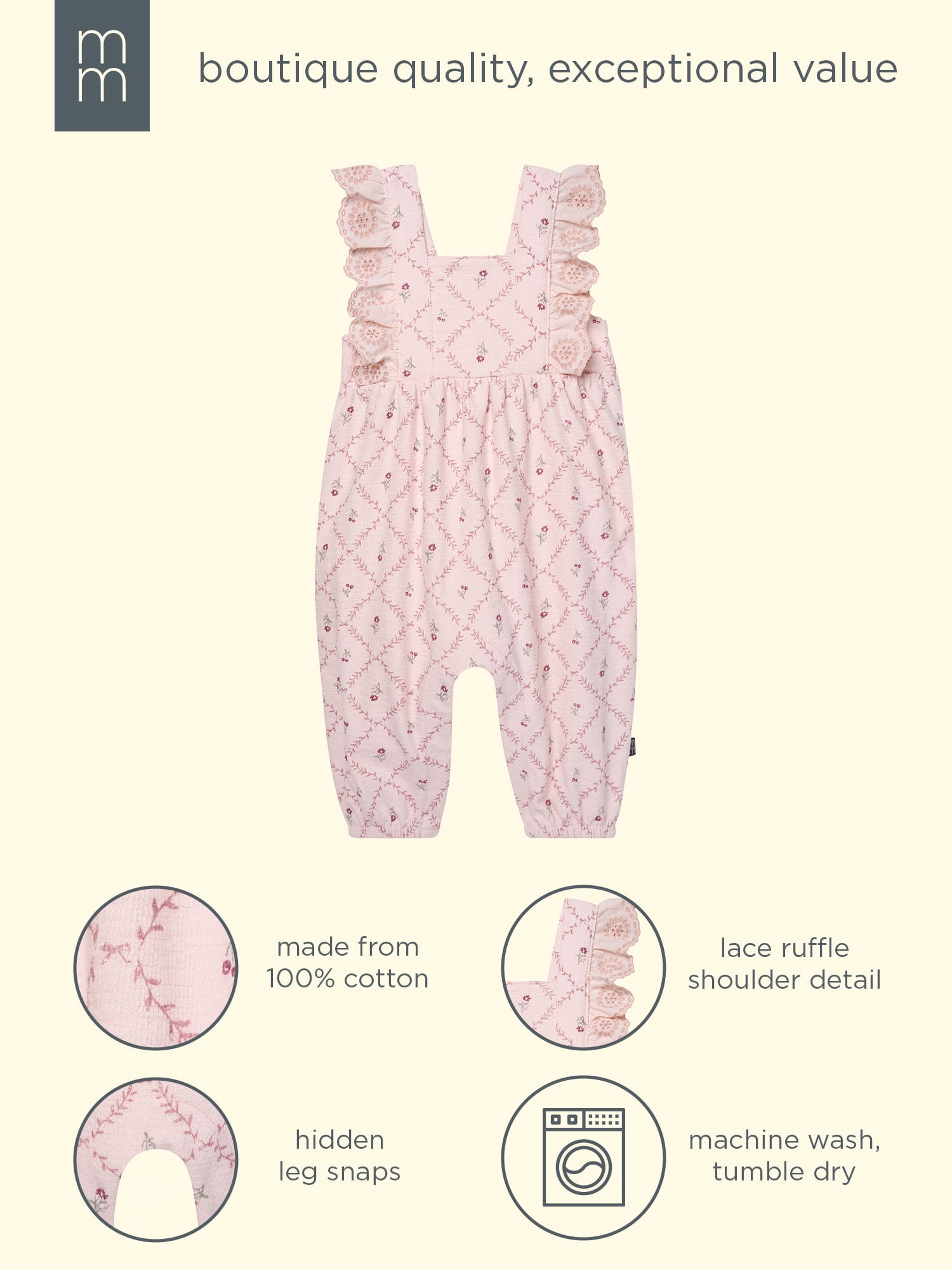 Modern Moments by Gerber baby Girl Long Leg Romper with Ruffle Detail, Sizes 0/3 Months - 24 Months