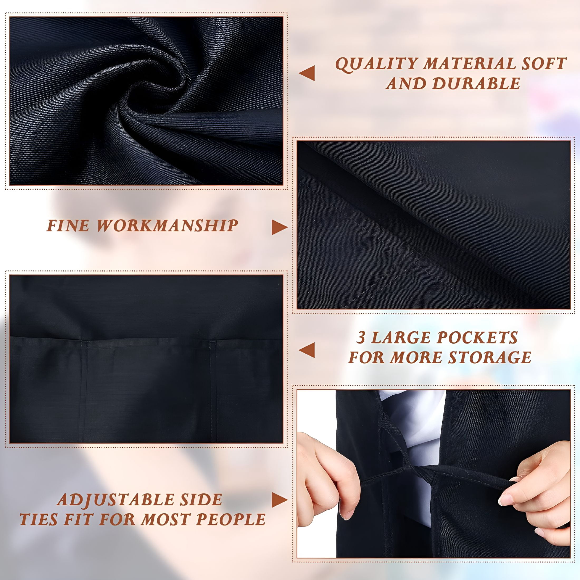 TELOLY 6 Pack Unisex Cobbler Apron Sleeveless Vest Cobbler Aprons for Women Men Smock Apron with 2 Pockets for Kitchen Cooking Restaurant BBQ Painting Crafting Barber Chefs Waiters, Black