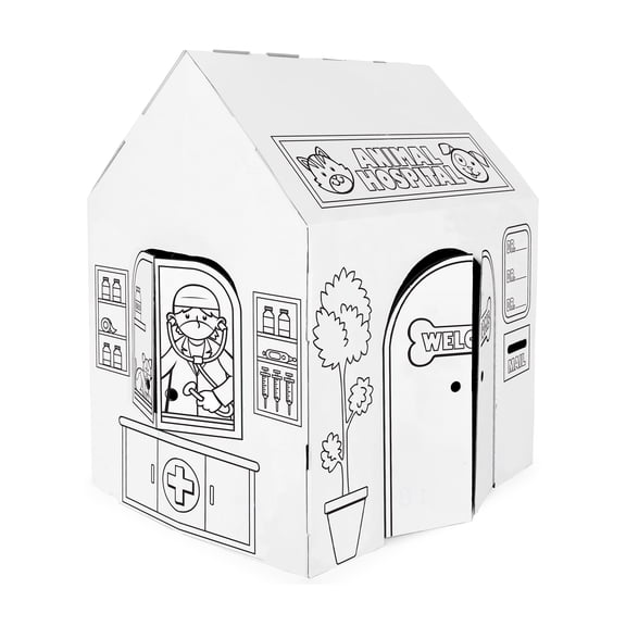 Easy Playhouse: Animal Hospital - Decorate & Personalize A Cardboard Play Fort, Color-Draw-Doodle, DIY Art-Crafts Activity, 32 x 26.5 x 40.5", Kids 3 