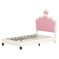 thumbnail image 4 of Luckynote Twin size Upholstered Princess Bed With Crown Headboard,Twin Size Platform Bed with Headboard and Footboard, Cream+Pink, 4 of 9