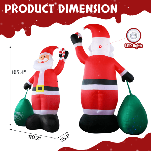 Alvantor 14 ft Lighted Inflatable Santa Claus with Gift Bag, Red, Outdoor Christmas Yard Decoration