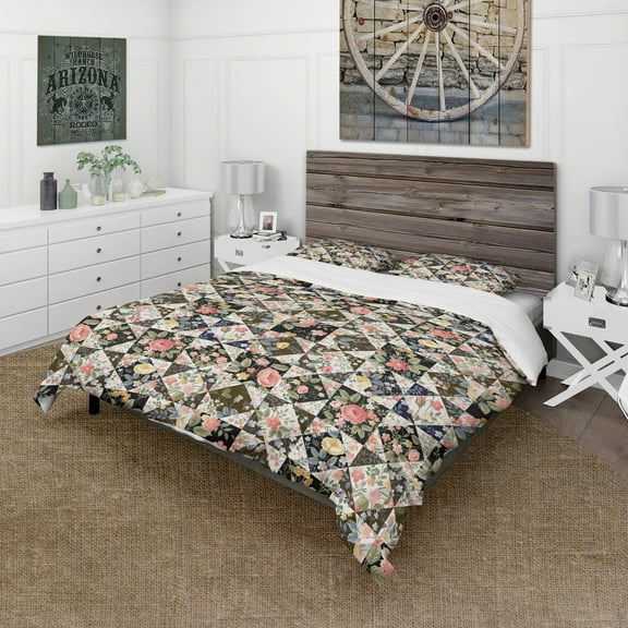 Designart 'Roses Geometric Patchwork' Floral Duvet Cover Set