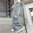 thumbnail image 5 of WMQPNNS Girl's Jeans High Waist Wide Leg Baggy Loose Denim Pants Casual Trousers with Floral Embroidery and Bow Kids Jeans, Size 3-4 Years, qu1-Blue, 5 of 8