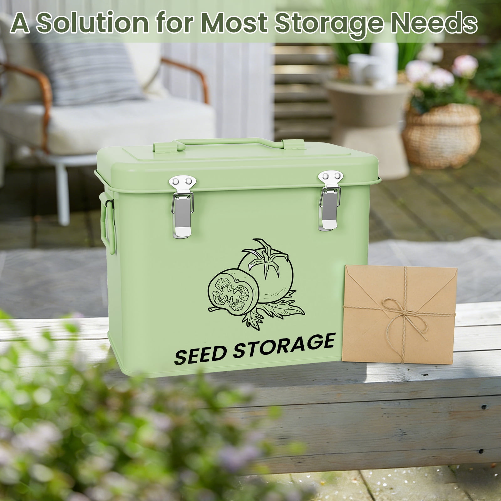 Seed Storage Box, Metal Seed Container, Seed Storage Container (Green)