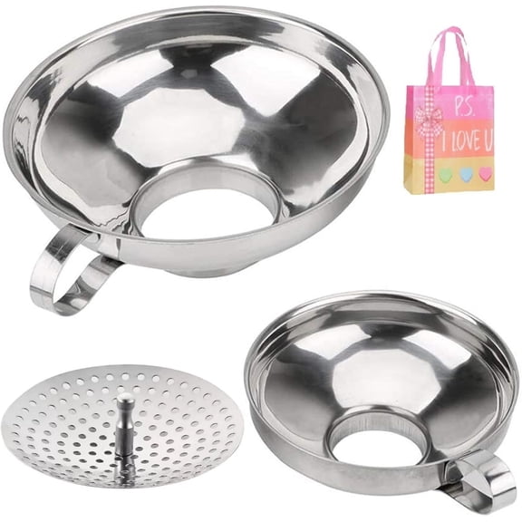 3-Piece Canning Funnel Set with Strainer - Wide Mouth Stainless Steel Kitchen Funnels(XX)
