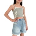 thumbnail image 6 of Pull on Denim Shorts for Girl - Stretchy Elastic Waist Jean Shorts Casual Loose Ripped Distressed Wide Leg Denim Summer Shorts with Pockets Blue 4 Years, 6 of 9