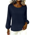 thumbnail image 4 of Tqcoqu Long Sleeve Shirts for Women 2026 Fashion Fall Ruffle Bubble Sleeve Casual Loose Blouses,Navy Women's S-XXL, 4 of 5