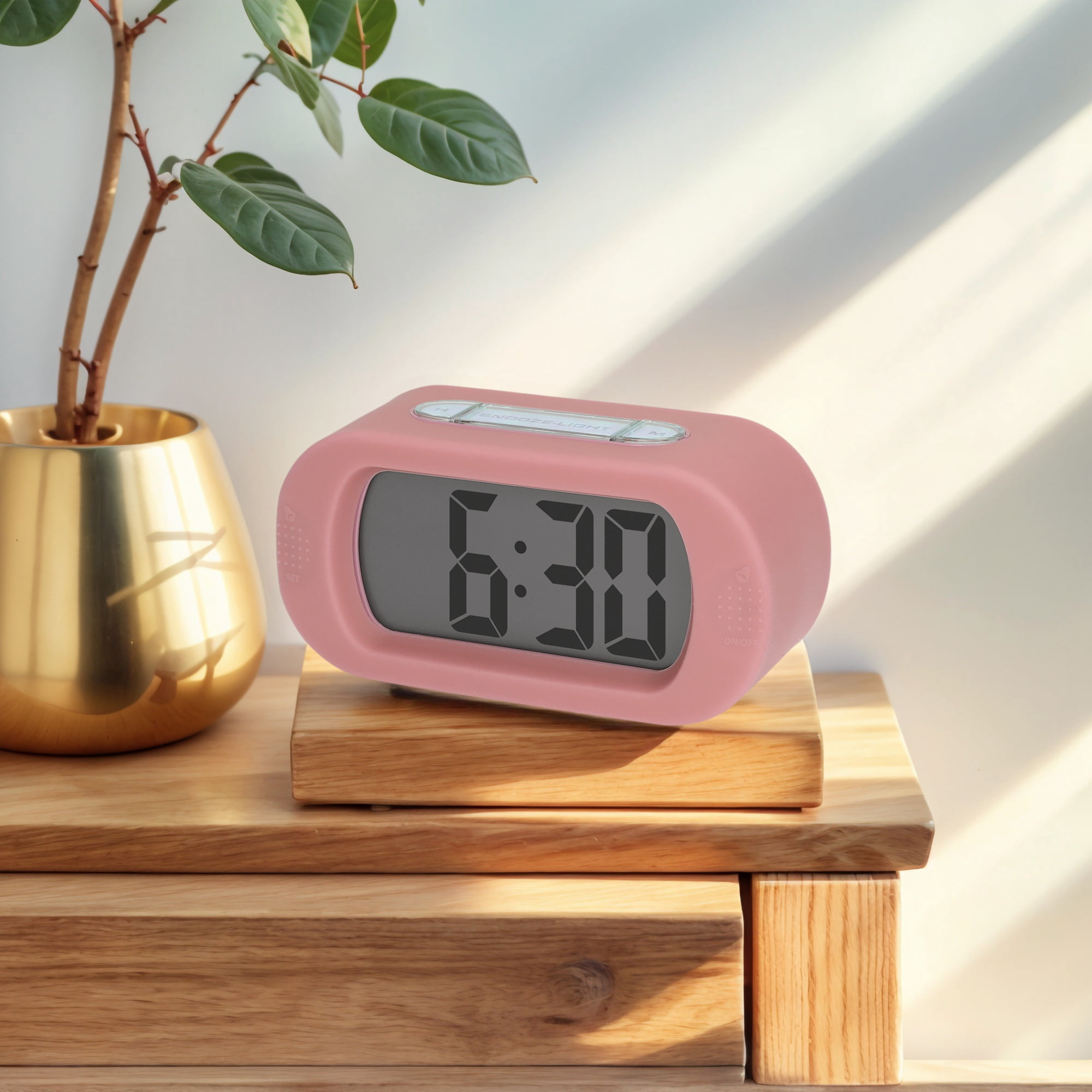 Unique Bargains 2 Pcs Oval Digital Alarm Clock Adjustable Alarm Snooze Pink/Gray